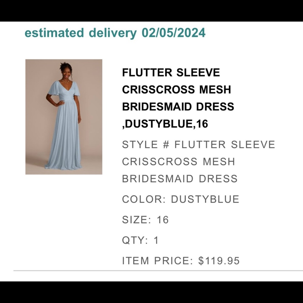 Davids Bridal Dusty Blue SZ16 Bridesmaid Dress